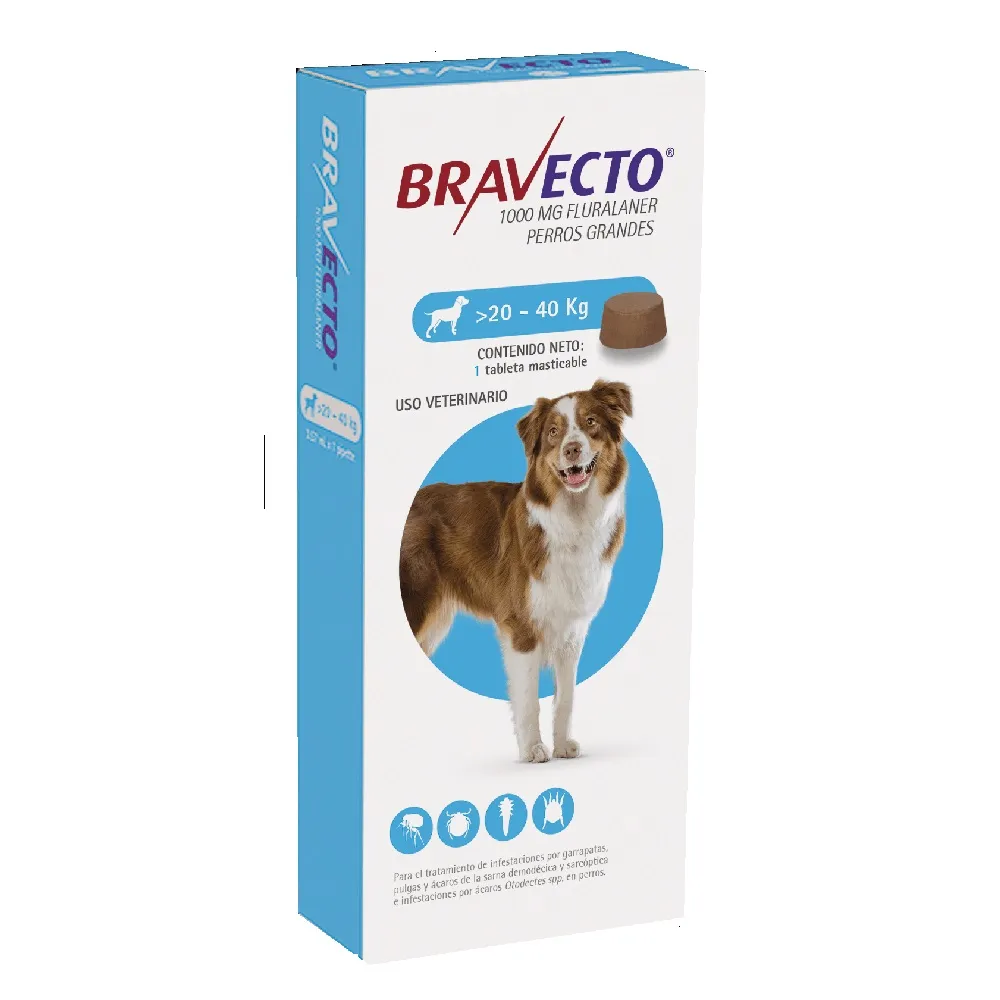 Antipulgas Para Perro Bravecto 20 a 40 Kg 1000 Mg 3M
