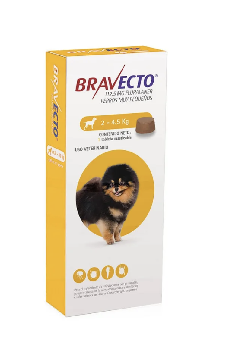 Antipulgas Para Perro Bravecto 2 a 4.5 Kg 112.5 Mg